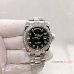 Best Quality Replica Rolex Day Date 36mm Black Diamond Silver President watch